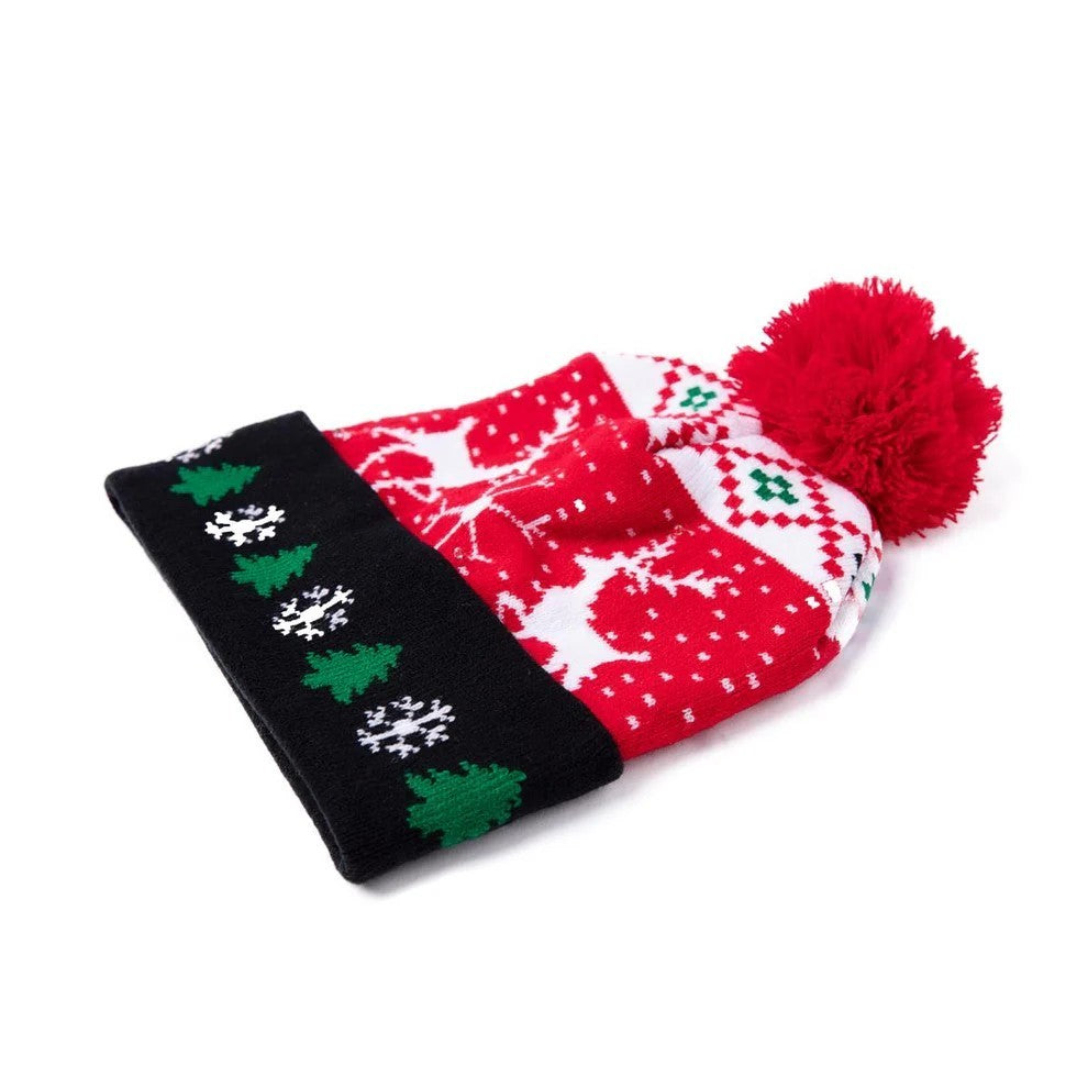 2er Set LED Licht Mütze Rotes Rentier & HoHoHo Weihnachtsmütze Weihnachten Strickmütze