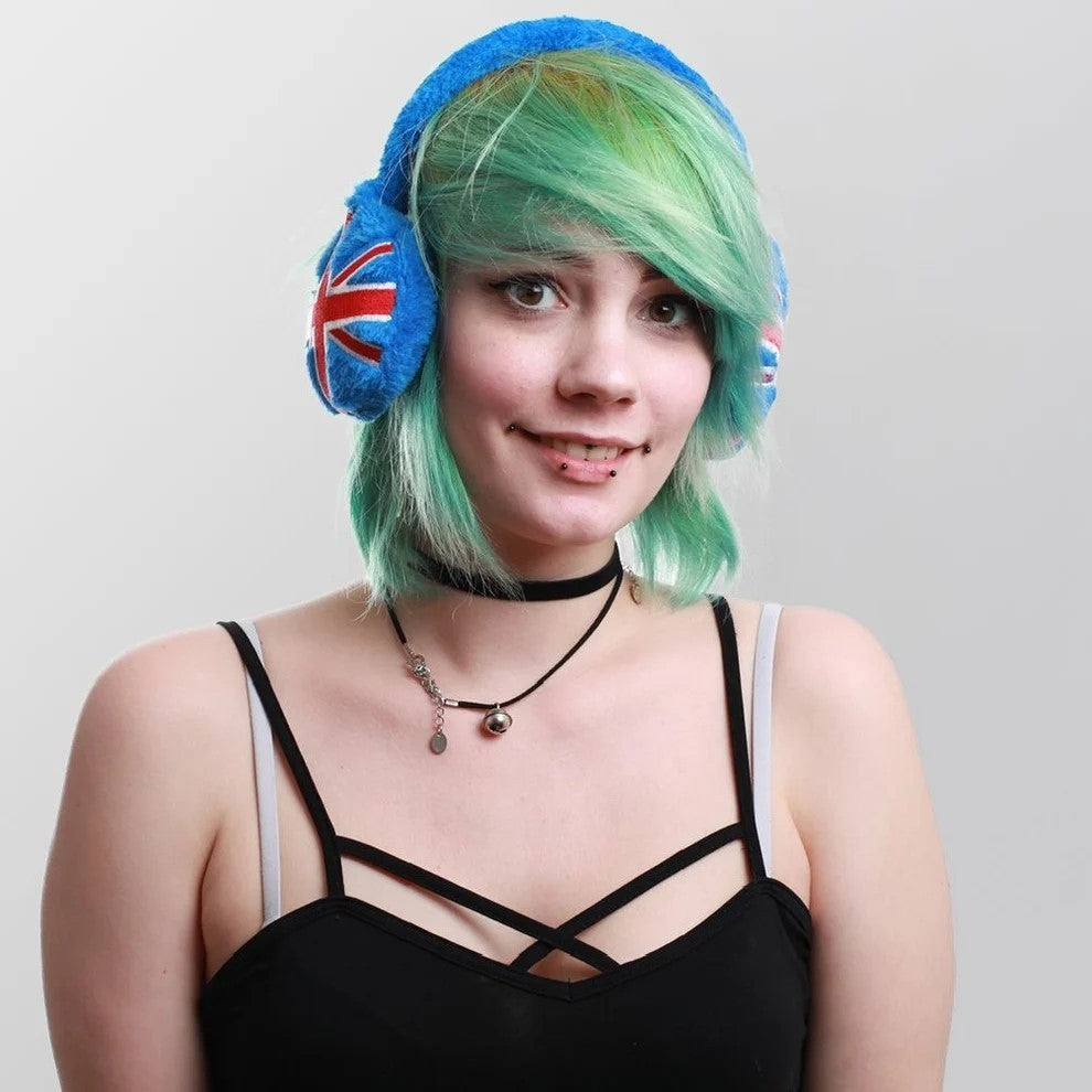 Ohrwärmer UK Blau Ohrenschützer Ohrenwärmer Earmuffs Winter Ohr Schutz Flauschig