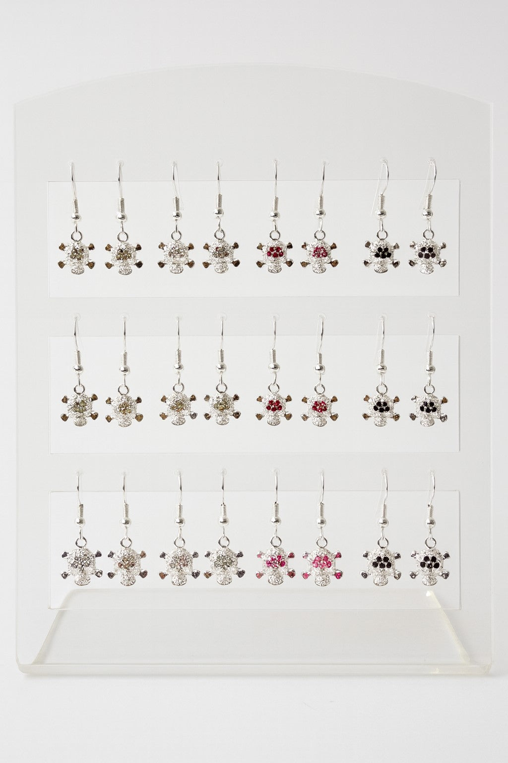 12 Paar Ohrringe hängende Totenköpfe weiß-rosa-schwarz Ohrschmuck Accessoires