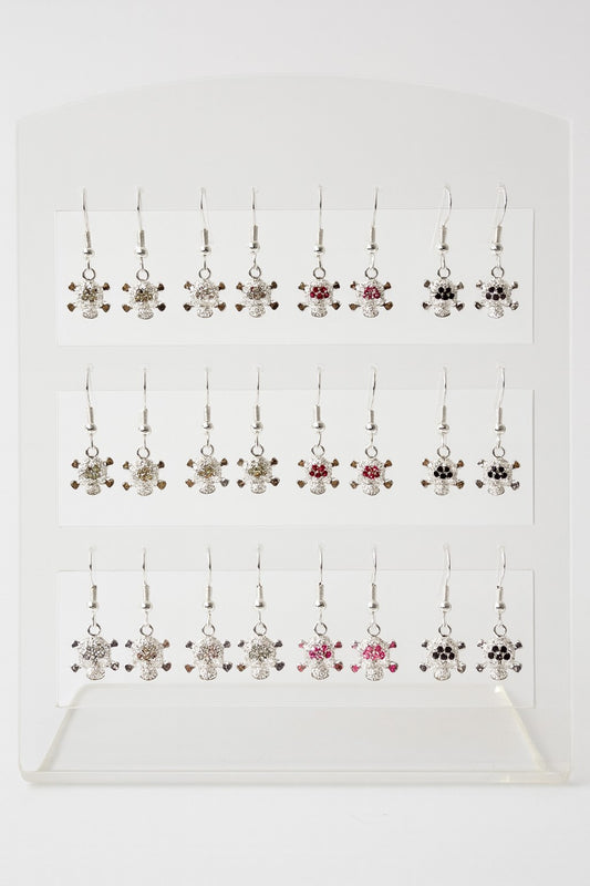 12 Paar Ohrringe hängende Totenköpfe weiß-rosa-schwarz Ohrschmuck Accessoires