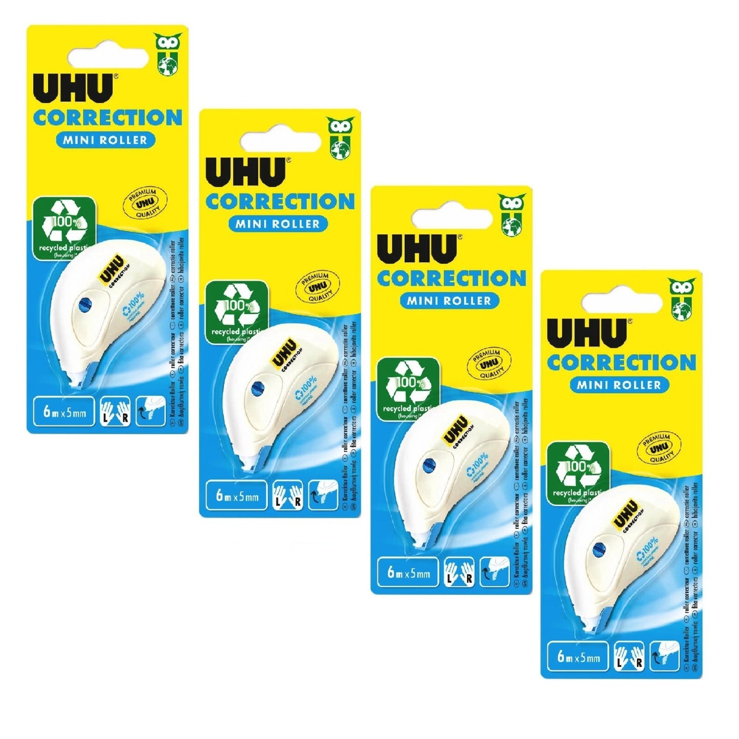 4x Uhu Correction mini Roller 6m x 5mm Korrektur Korrekturmaus Büro Schule Weiß