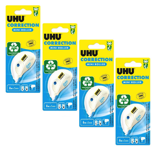 4x Uhu Correction mini Roller 6m x 5mm Korrektur Korrekturmaus Büro Schule Weiß
