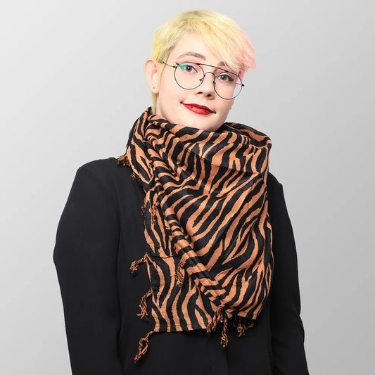 Zebra Baumwolltuch mit Fransen und Braun Schwarzen Streifen Halstuch Accessoires