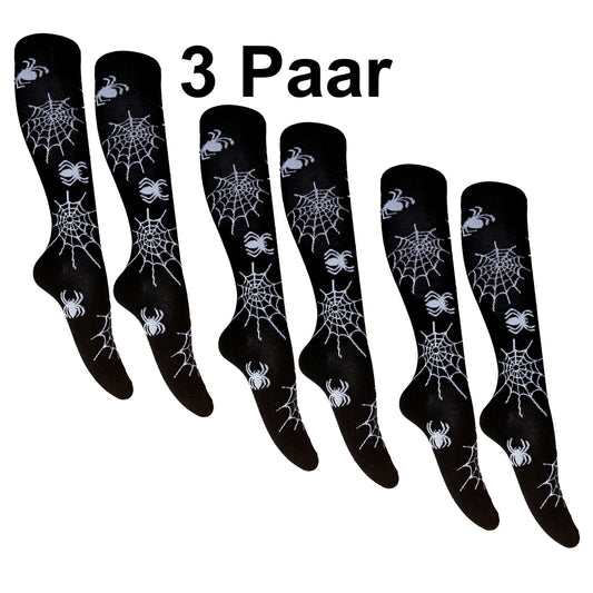 3x Kniestrümpfe Strümpfe Festival Mode Halloween Spinne Gothik Punk Style Grusel