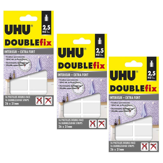 3x UHU Doppel-Strips Stark Double Fix Extra Fort Klebepads Spiegel Klebestreifen