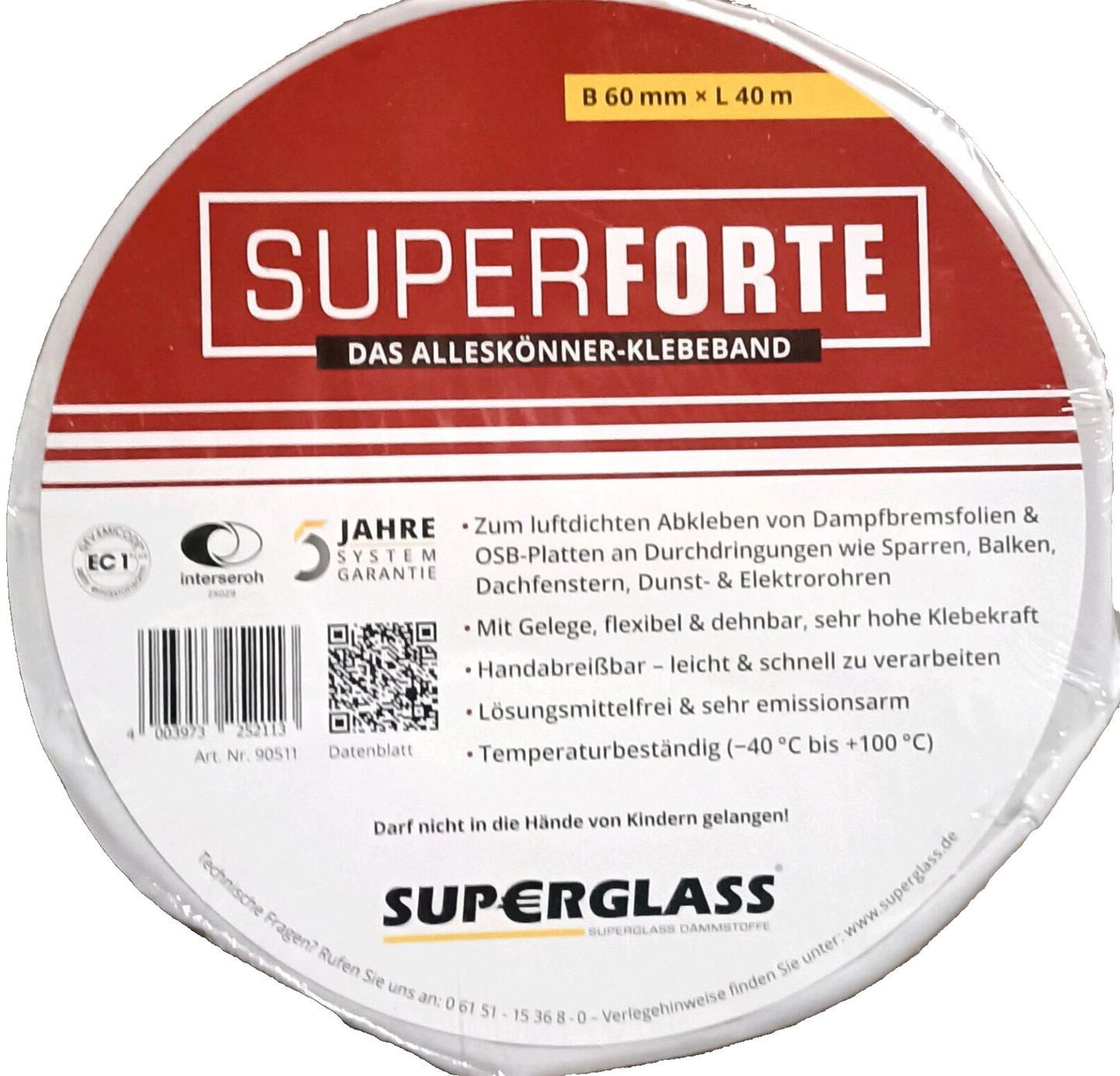 Superglass Superforte Dichtband 60mm x 40m UV-beständig wasserdicht wetterfest