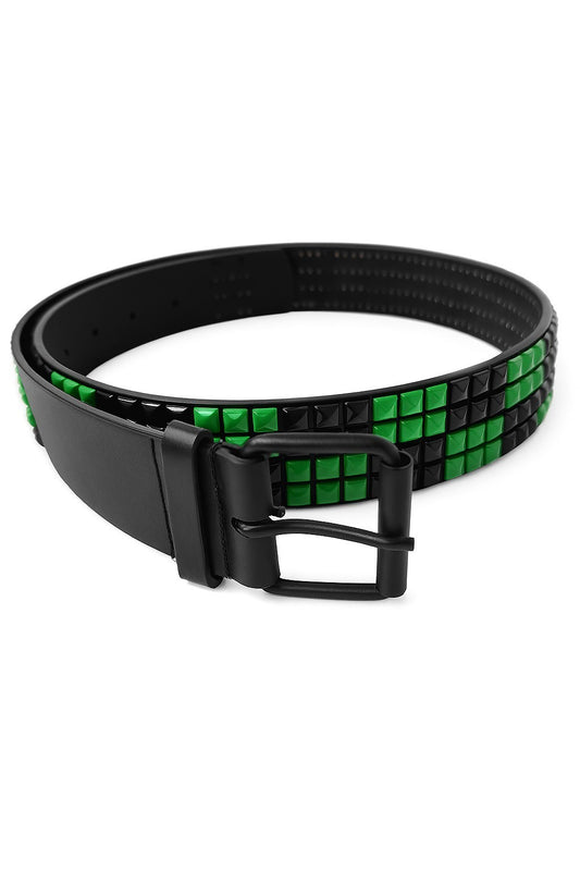 Gürtel Belt Schwarz Grün Pyramiden Nieten Ledergürtel Jeansgürtel Hüftgürtel Unisex