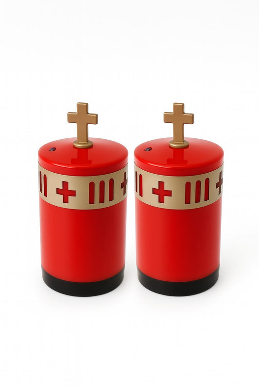 2er Set Garbleuchte Kreuz Rot Grablampe Grablicht Grablaterne mit Nacht Sensor