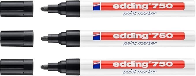 3er Set Edding 750 Lackmarker Paint Marker Schwarz 2-4 mm Stift Wasserfest