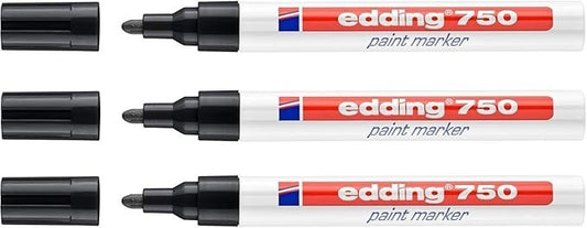 3er Set Edding 750 Lackmarker Paint Marker Schwarz 2-4 mm Stift Wasserfest