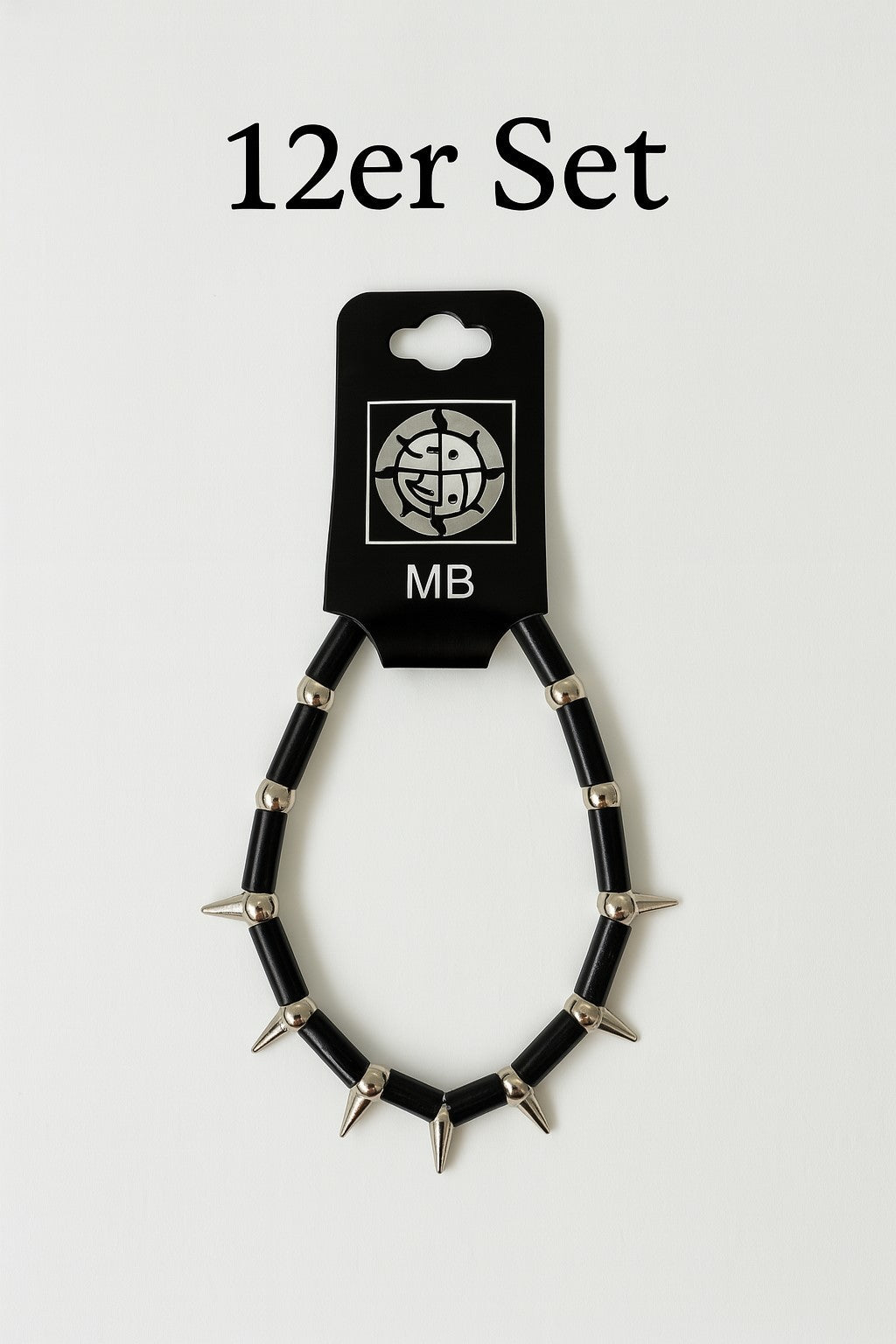 12er Set Armbänder Schwarz/Silber Spikes Rock Metal Biker Punk Gothic Giveaways