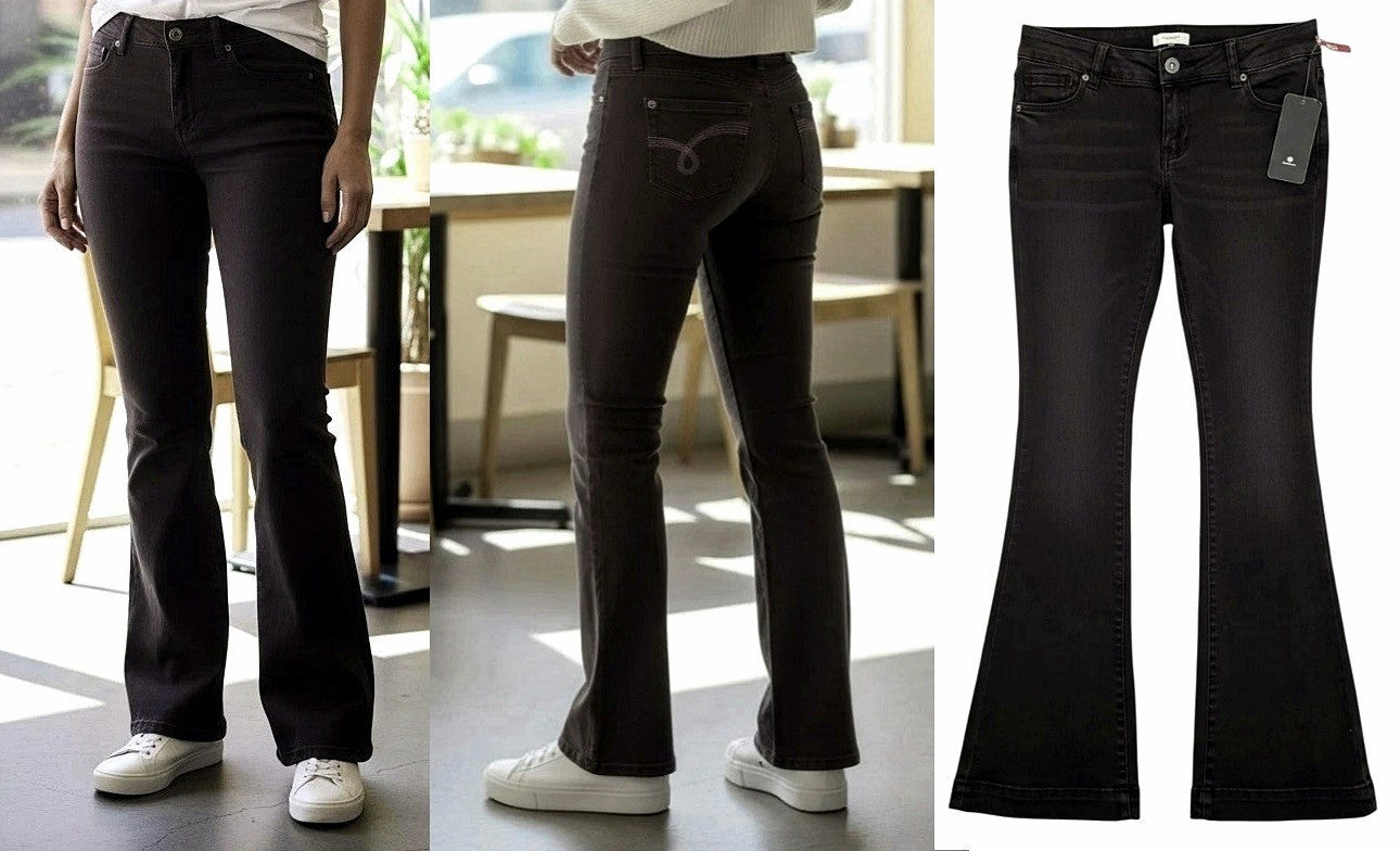 Bootcut Damen Jeans Schlaghose Flared Hüft Hose Black Denim Pants Größe 34-52