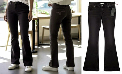 Bootcut Damen Jeans Schlaghose Flared Hüft Hose Black Denim Pants Größe 34-52