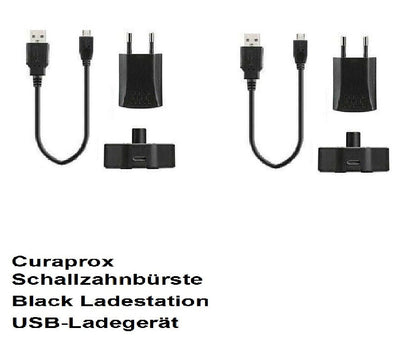 2 x Curaprox Schallzahnbürste  Black Ladestation USB-Ladegerät Urlaubs Reise Top