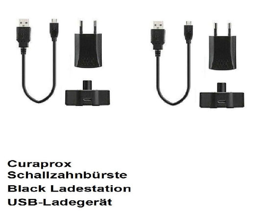 2 x Curaprox Schallzahnbürste  Black Ladestation USB-Ladegerät Urlaubs Reise Top