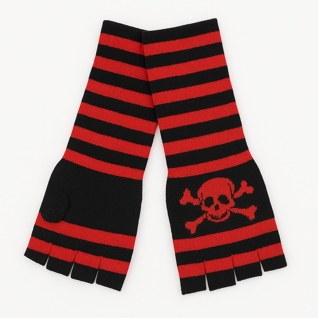 Fingerlose Armstulpen Totenkopf Skull Gothic Punk Emo Festival Stulpen Handschuhe rot