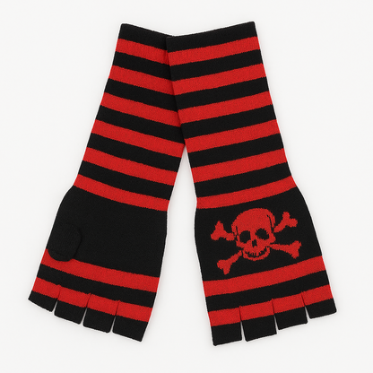 Fingerlose Armstulpen Totenkopf Skull Gothic Punk Emo Festival Stulpen Handschuhe rot