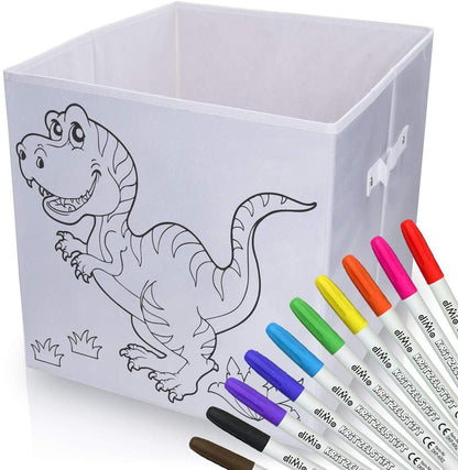 diMio Aufbewahrungsbox Dinosaurier 35x35x33cm zum bemalen inkl. Buntstifte Korb