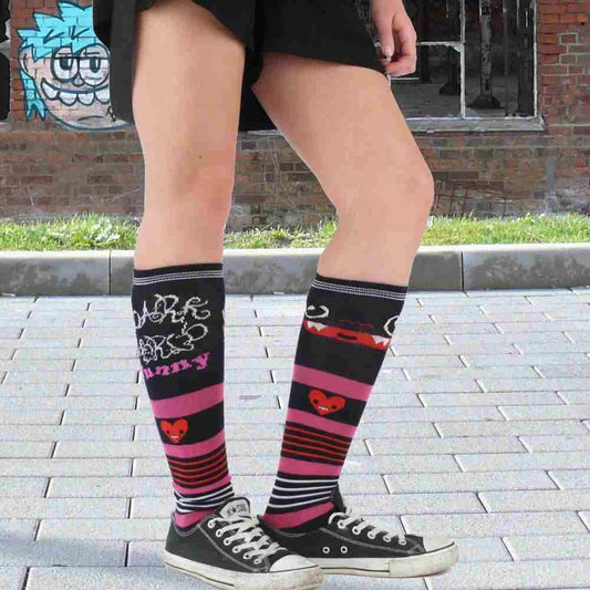 Socken Schwarz/Pink Monster Strümpfe Kniestrümpfe Baumwolle Kinder Einheitsgröße