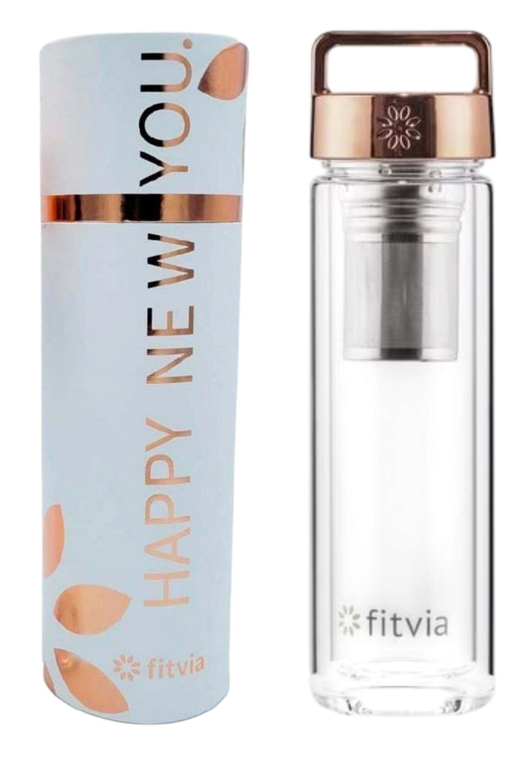 fitvia Thermosflasche Rose Tea2GO 380ml Teeflasche mit Teesieb Isolierflasche