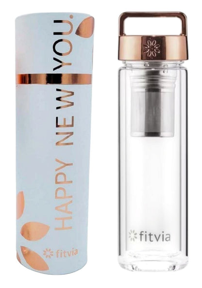 fitvia Thermosflasche Rose Tea2GO 380ml Teeflasche mit Teesieb Isolierflasche