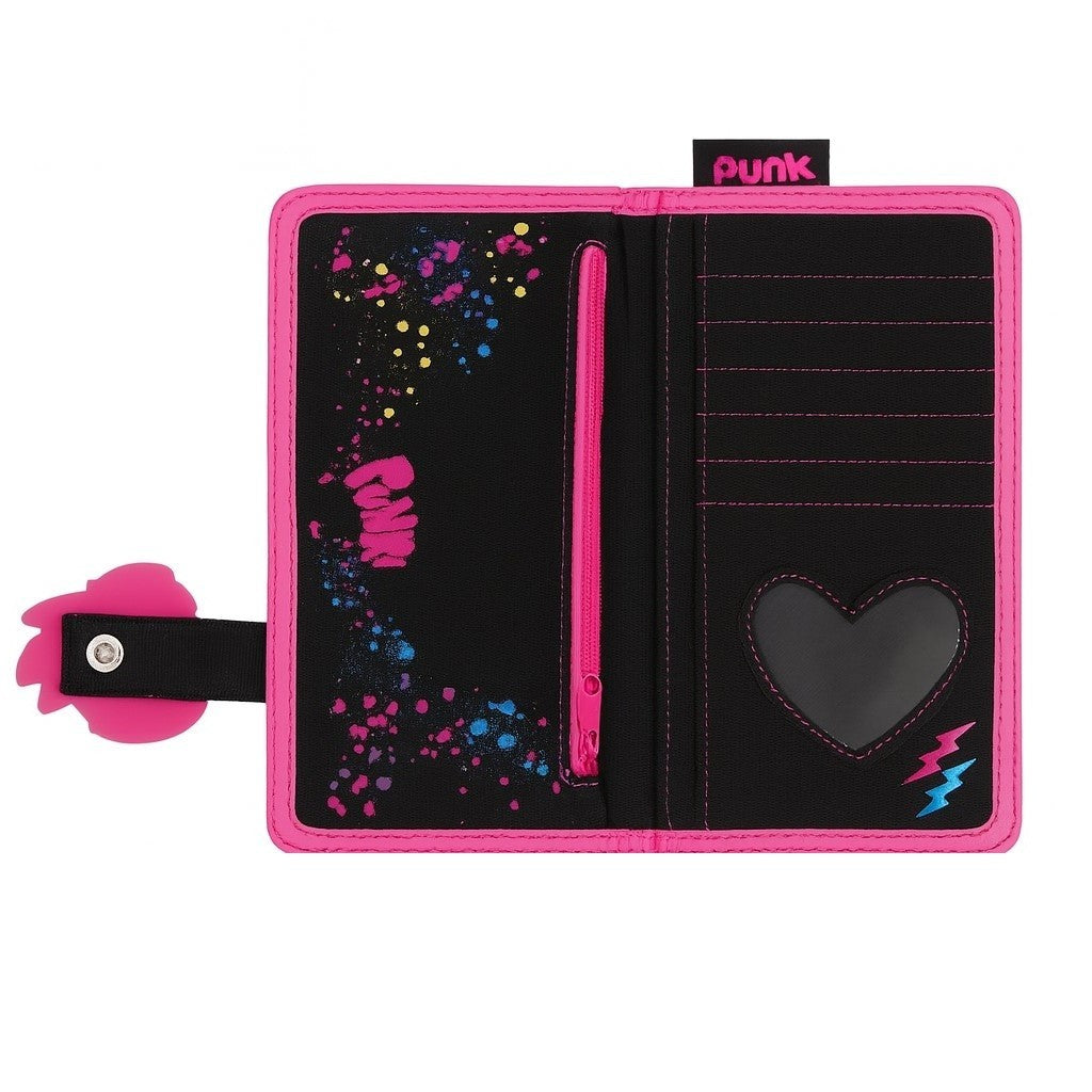 Kinder Geldbeutel Schwarz / Pink Geldbörse Portemonnaie Accessoire Wallet Punk