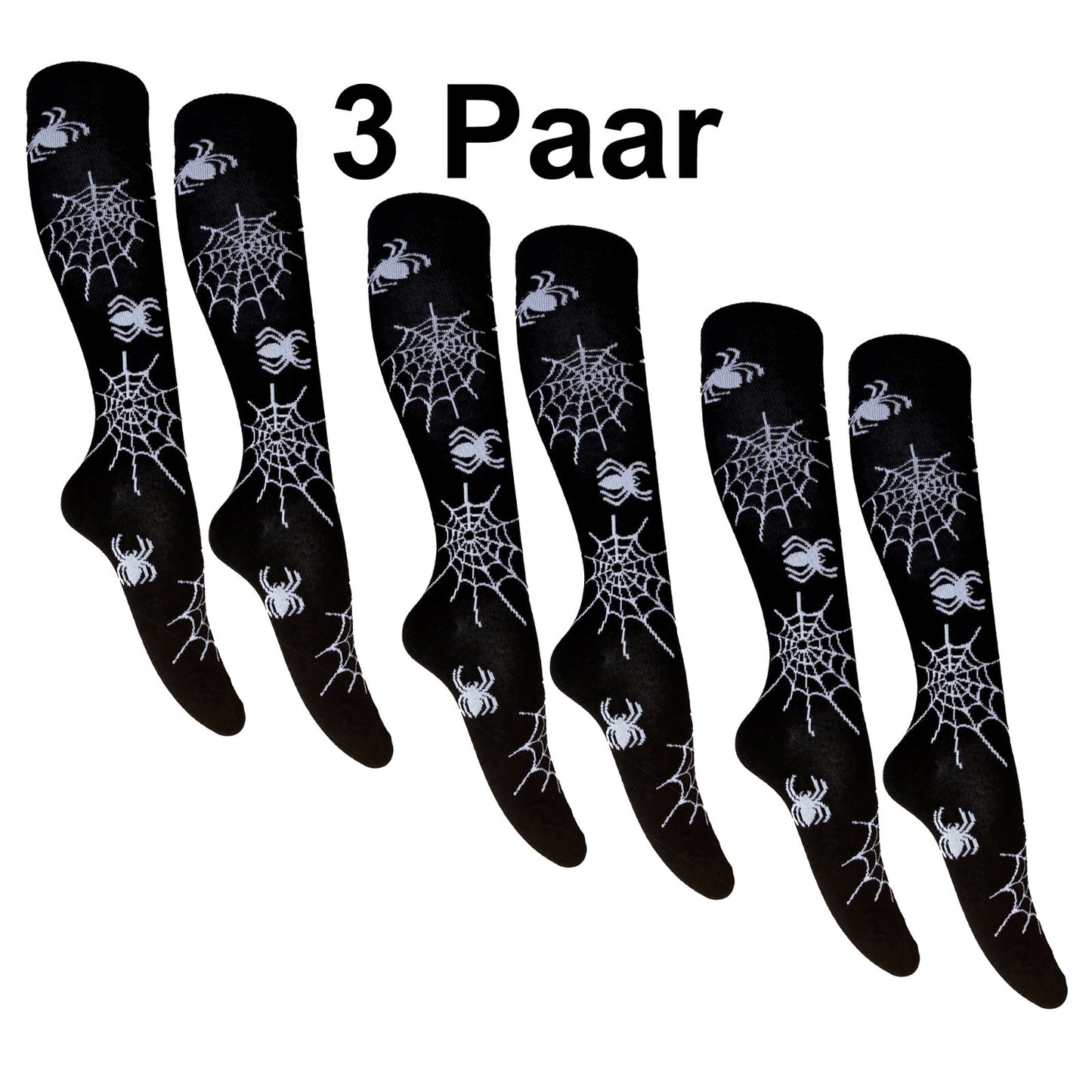 3x Kniestrümpfe Strümpfe Festival Mode Halloween Spinne Gothik Punk Style Grusel