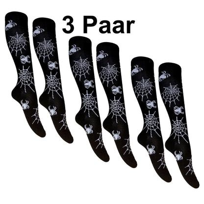 3x Kniestrümpfe Strümpfe Festival Mode Halloween Spinne Gothik Punk Style Grusel