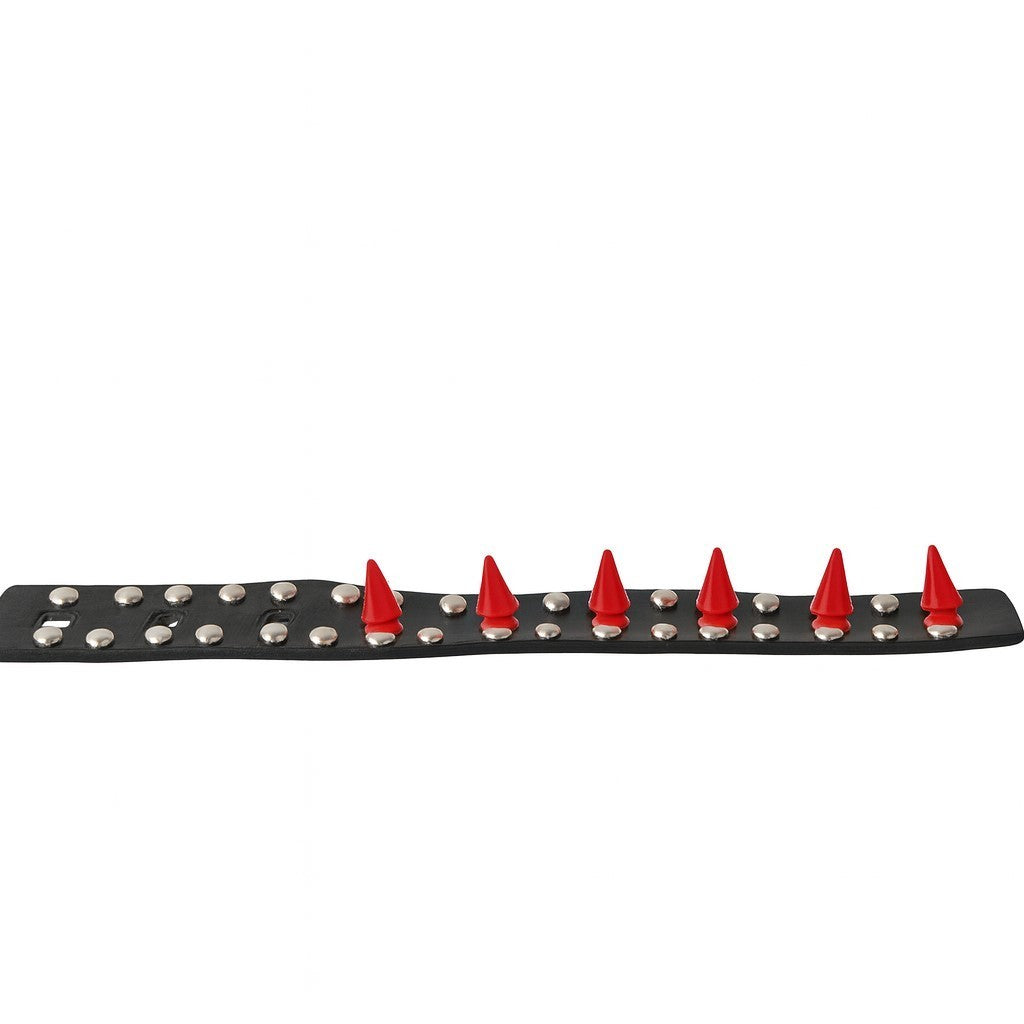 Lederarmband Schwarz mit Roten Spikes und Nieten Biker Rocker Gothic Metal Punk