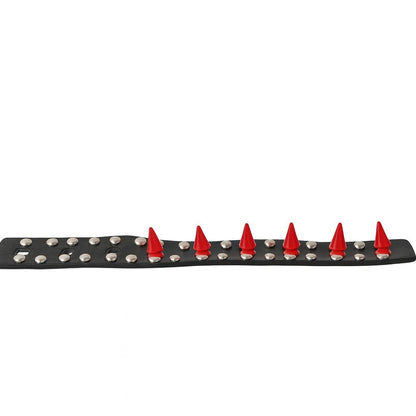 Lederarmband Schwarz mit Roten Spikes und Nieten Biker Rocker Gothic Metal Punk