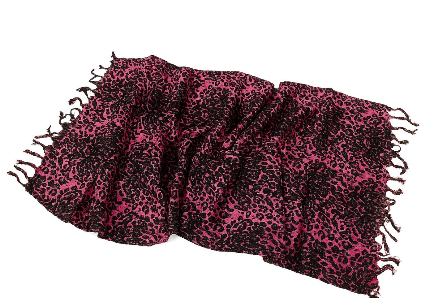 Schal Tuch Leoparden Muster Pink Fransen Halstuch Animal Print Kopftuch Mode