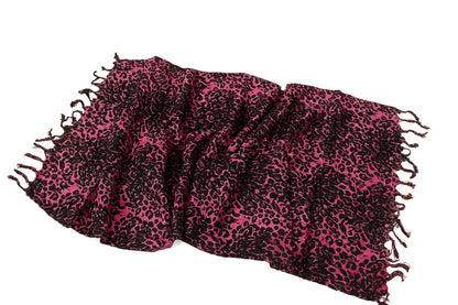 Schal Tuch Leoparden Muster Pink Fransen Halstuch Animal Print Kopftuch Mode