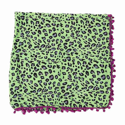 4er Set Leo Tücher Damen Halstuch Pompons Animal Print Boho  Boho Festival Schal