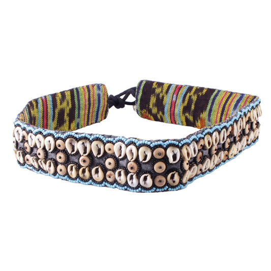Muschelgürtel Blau/Schwarz Damengürtel Taillengürtel Muscheln Sommer Gürtel Belt Boho