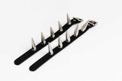 2er Set Lederarmband mit großen Spikes Nieten Schwarz Lederarmband Nietenarmband