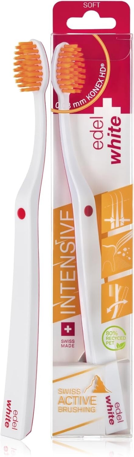 Original edel+white Zahnpflege Set – 4 Zahnbürsten + Zahnpasta + Zahnseide