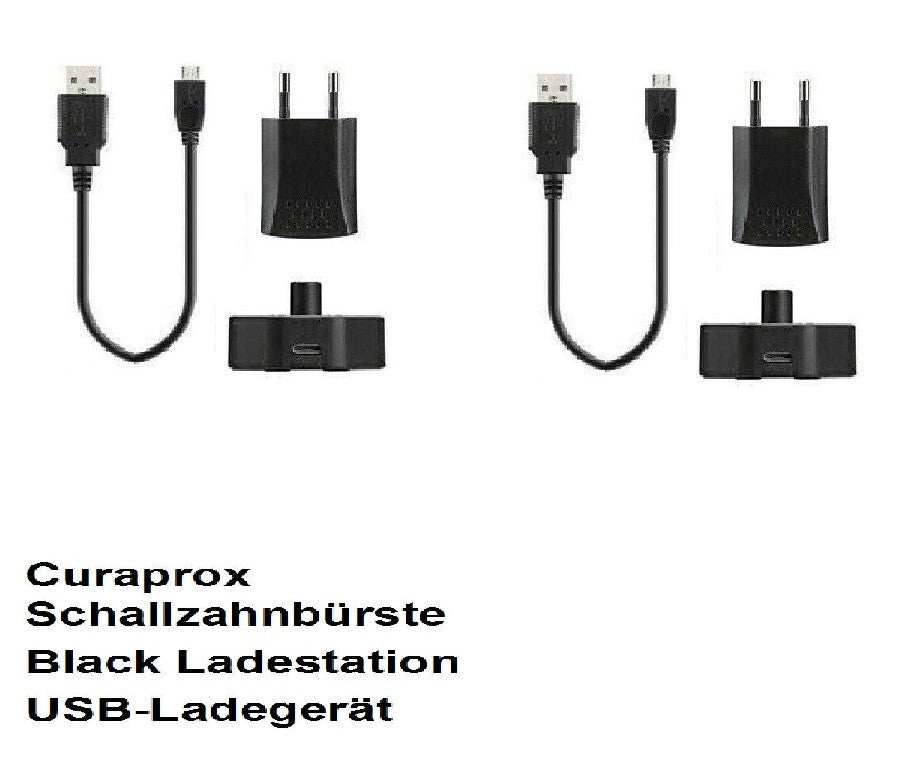 2 x Curaprox Schallzahnbürste  Black Ladestation USB-Ladegerät Urlaubs Reise Sta