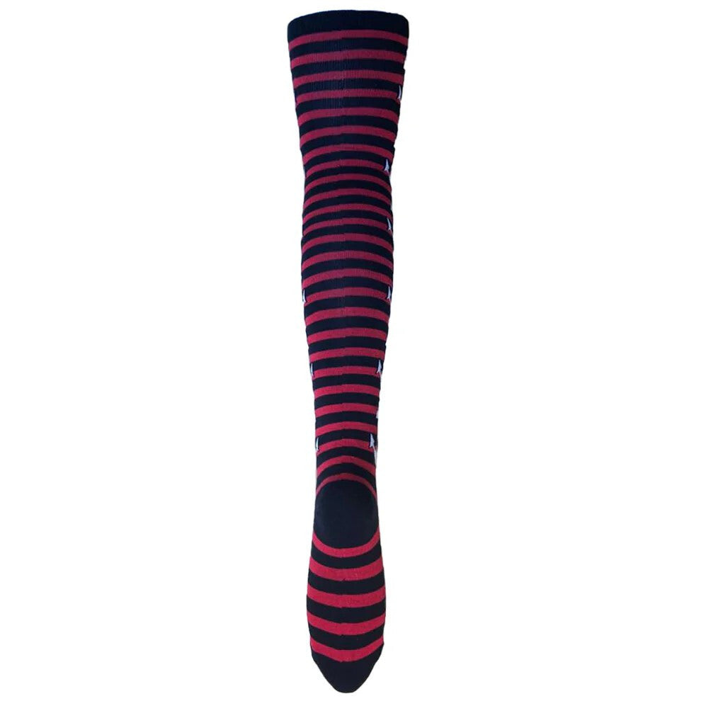 2 Paar lange Socken ringel Anker Motiv Overknees Gothic Punk Emo Rockabilly rot