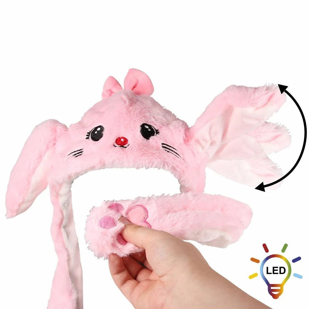 LED Licht Mütze Katze Pink Wackelohr Plüsch Karneval Fasching Mütze Bewegliche Ohren