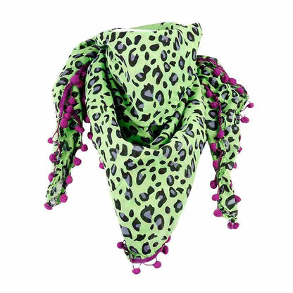 4er Set Leo Tücher Damen Halstuch Pompons Animal Print Boho  Boho Festival Schal