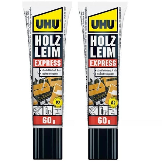 2x UHU Holzleim Express je 60g Holzkleber Reparatur Möbel Lösungsmittelfrei