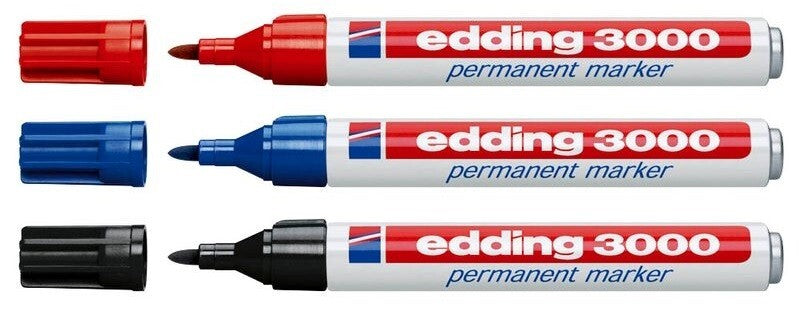 Edding 3000 Permanent marker 3er Set Schwarz Rot Blau 1,5–3 mm Stifte wischfest