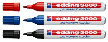 Edding 3000 Permanent marker 3er Set Schwarz Rot Blau 1,5–3 mm Stifte wischfest