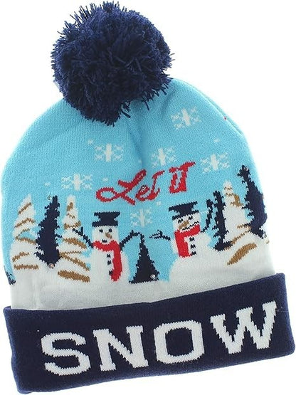 2er Set LED Mütze Let it Snow Dunkel- & Hellblau Weihnachtsmütze Strickmütze