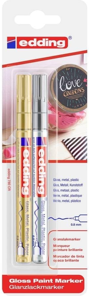 2x 2er Set Edding 780 CR Gold Silber 0,8 mm Glanzlackmarker Lackstift Permanent
