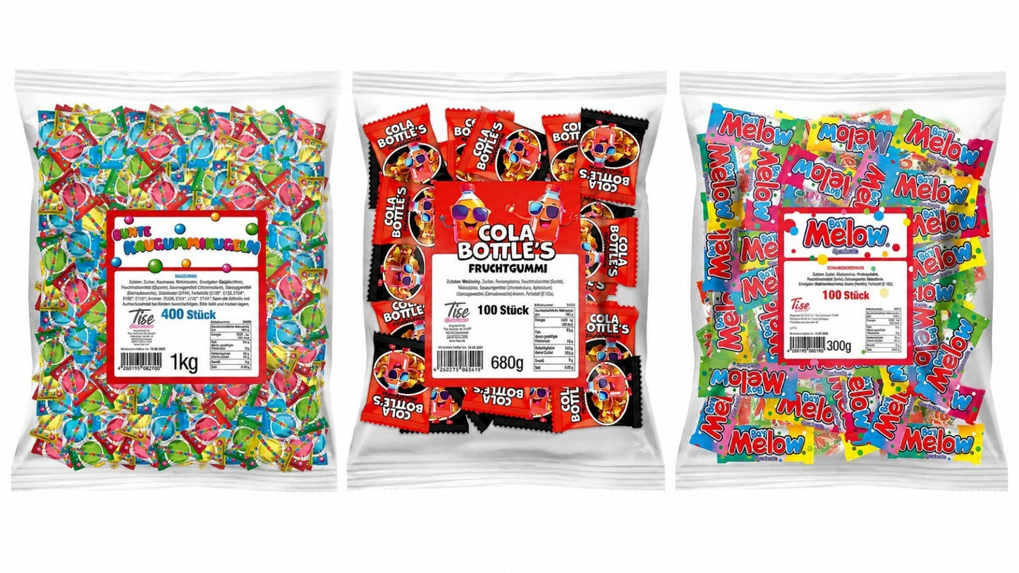 Süsswaren Mix -Kaugummi Kugeln/Cola Flaschen/Marshmallow- Süssigkeiten Candy Box