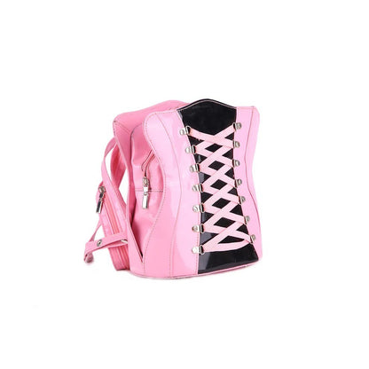 Rucksack im Korsett Design Pink Lack Backpack Schultertasche Handtasche Tasche Mode Damen