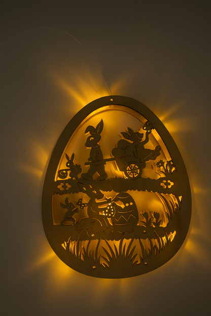 LED Licht Holzleuchte Osterei Wanddeko Osterdeko Dekoration Beleuchtet Osterhase Oster