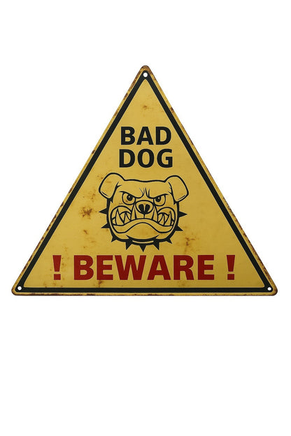 Blechschild Dreieck Bad Dog Beware Schild Zaun 34 x 29 cm Gefahr Hund Warnschild
