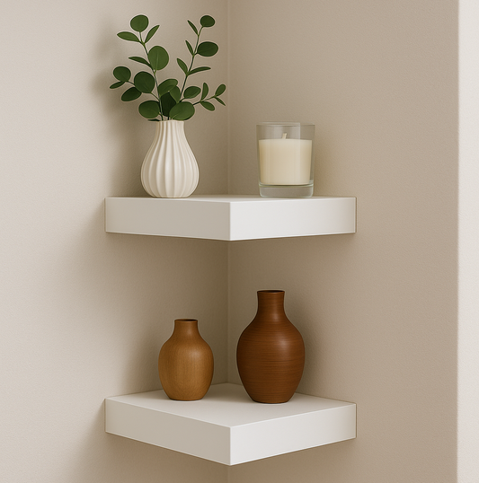 2x Eckregal Wandregal 23 cm Weiß Hochglanz Regal Wandboard Schweberegal Set Deko